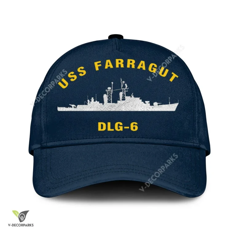 Uss Farragut Dlg-6 Classic Baseball Cap Gift For Navy Veteran, Custom Print/embroidered Us Navy Ships Classic Cap