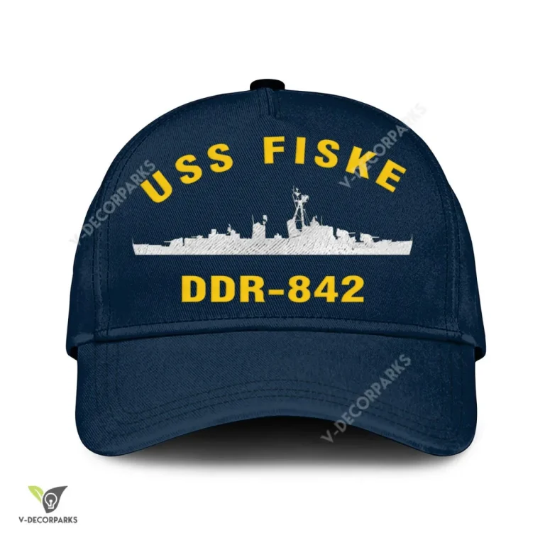 Uss Fiske Ddr-842 Classic Baseball Cap Gift For Navy Veteran, Custom Print/embroidered Us Navy Ships Classic Cap