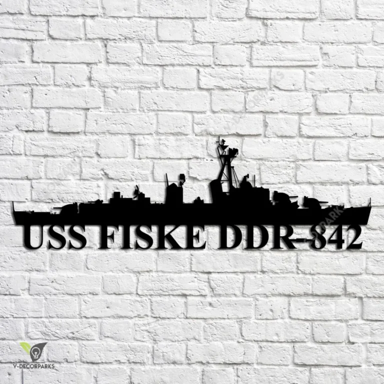 Uss Fiske Ddr-842 Navy Ship Metal Art, Navy Ships Silhouette Metal Gift For Navy Veteran, Custom Us Navy Ship Metal Sign