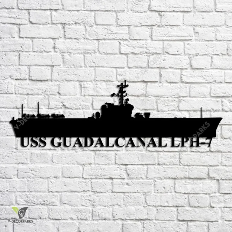 Uss Guadalcanal Lph-7 Navy Ship Metal Art, Navy Ships Silhouette Metal Gift For Navy Veteran, Custom Us Navy Ship Metal Sign