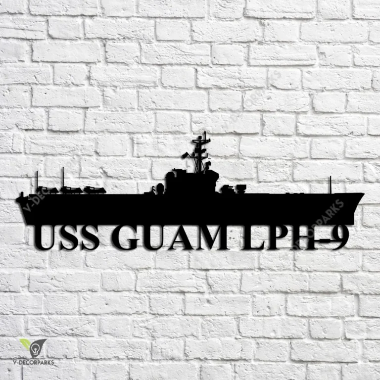 Uss Guam Lph-9 Navy Ship Metal Art, Navy Ships Silhouette Metal Gift For Navy Veteran, Custom Us Navy Ship Metal Sign