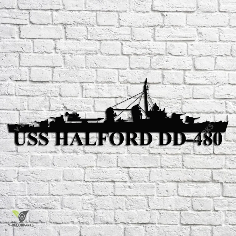 Uss Halford Dd-480 Navy Ship Metal Art, Navy Ships Silhouette Metal Gift For Navy Veteran, Custom Us Navy Ship Metal Sign