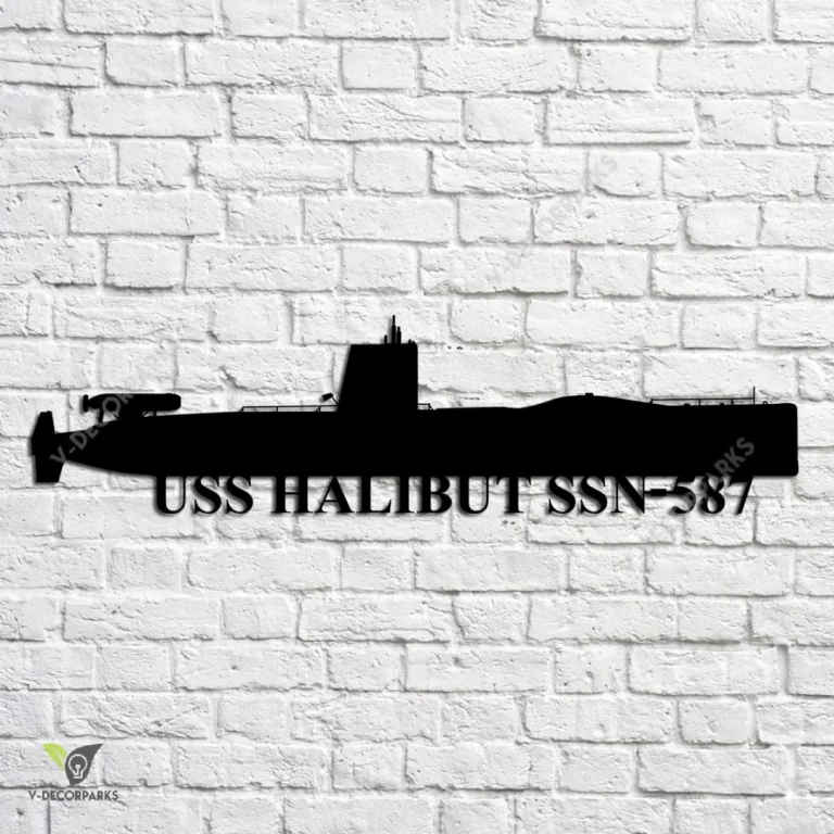 Uss Halibut Ssn-587 Navy Ship Metal Art, Navy Ships Silhouette Metal Gift For Navy Veteran, Custom Us Navy Ship Metal Sign