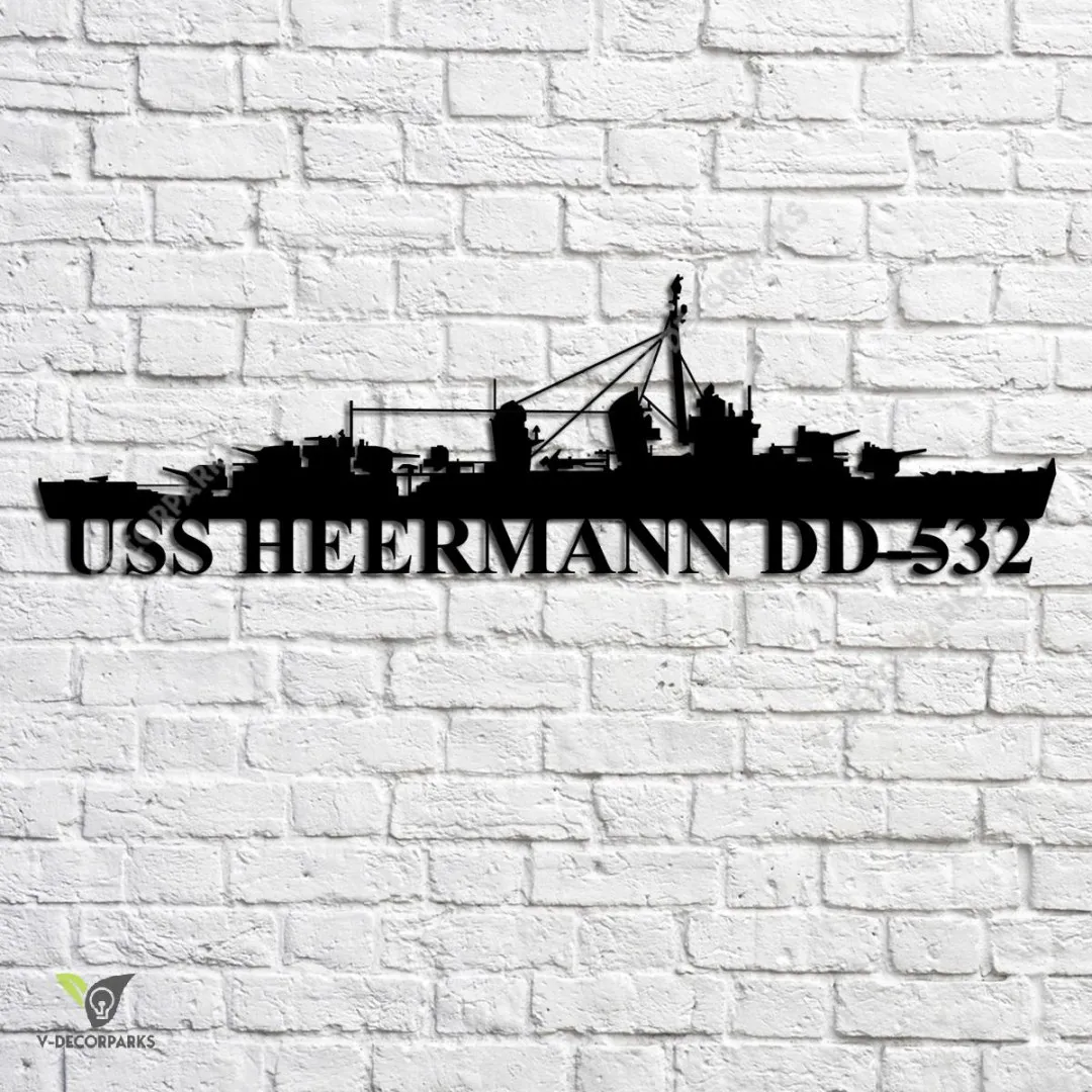 USS-Heermann-DD-532_metalmu.webp Uss Heermann Dd-532 Navy Ship Metal Art, Navy Ships Silhouette Metal Gift For Navy Veteran, Custom Us Navy Ship Metal Sign