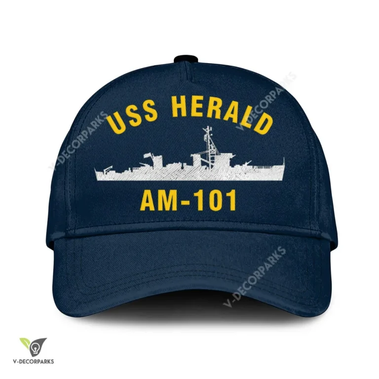 Uss Herald Am-101 Classic Baseball Cap Gift For Navy Veteran, Custom Print/embroidered Us Navy Ships Classic Cap