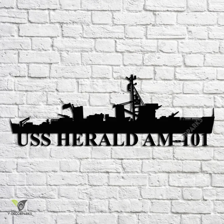 Uss Herald Am-101 Navy Ship Metal Art, Navy Ships Silhouette Metal Gift For Navy Veteran, Custom Us Navy Ship Metal Sign