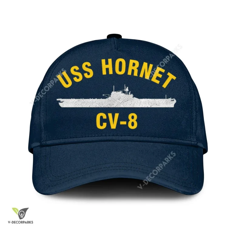 Uss Hornet Cv-8 Classic Baseball Cap Gift For Navy Veteran, Custom Print/embroidered Us Navy Ships Classic Cap