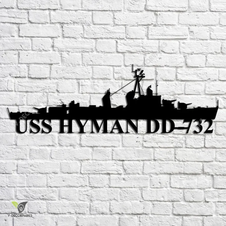 Uss Hyman Dd-732 Navy Ship Metal Art, Navy Ships Silhouette Metal Gift For Navy Veteran, Custom Us Navy Ship Metal Sign