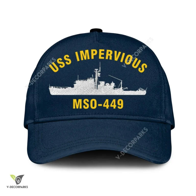 Uss Impervious Mso-449 Classic Baseball Cap Gift For Navy Veteran, Custom Print/embroidered Us Navy Ships Classic Cap