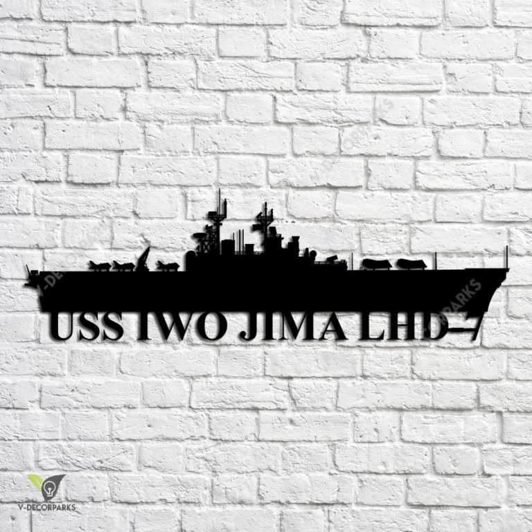 Uss Iwo Jima Lhd-7 Navy Ship Metal Art, Navy Ships Silhouette Metal Gift For Navy Veteran, Custom Us Navy Ship Metal Sign