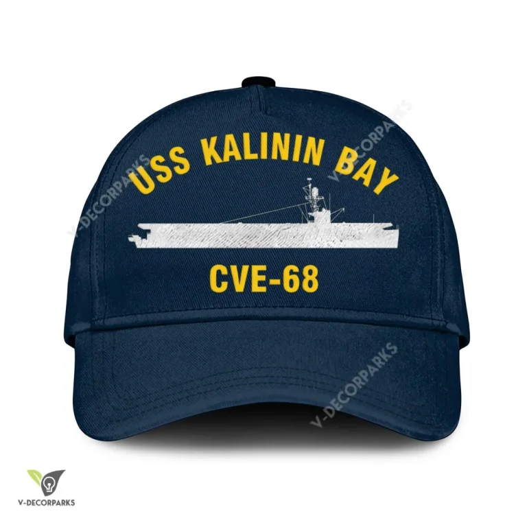 Uss Kalinin Bay Cve-68 Classic Baseball Cap Gift For Navy Veteran, Custom Print/embroidered Us Navy Ships Classic Cap