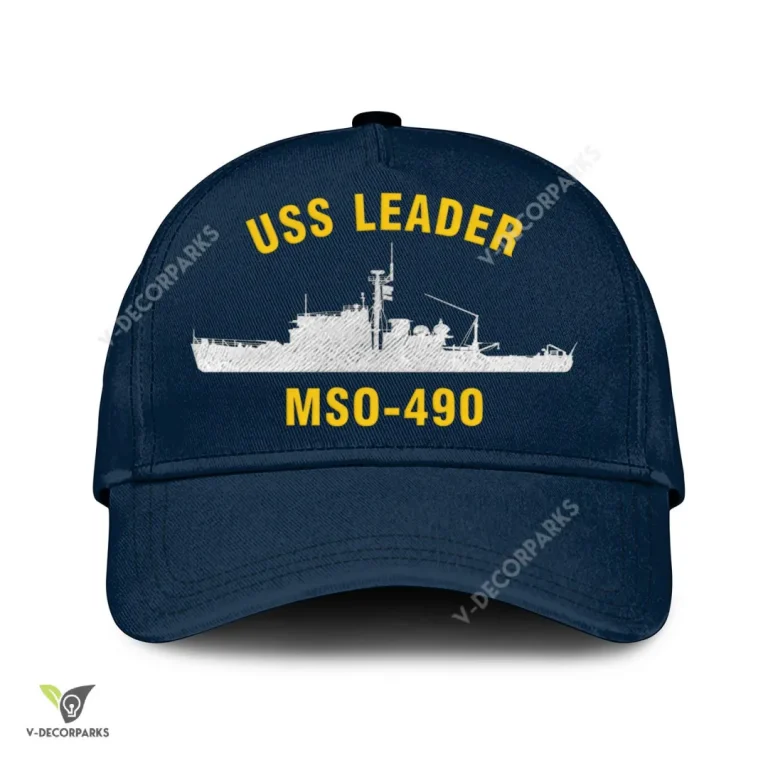 Uss Leader Mso-490 Classic Baseball Cap Gift For Navy Veteran, Custom Print/embroidered Us Navy Ships Classic Cap
