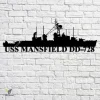 Uss Mansfield Dd-728 Navy Ship Metal Art, Navy Ships Silhouette Metal Gift For Navy Veteran, Custom Us Navy Ship Metal Sign