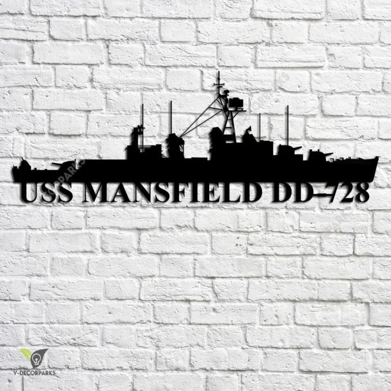 Uss Mansfield Dd-728 Navy Ship Metal Art, Navy Ships Silhouette Metal Gift For Navy Veteran, Custom Us Navy Ship Metal Sign