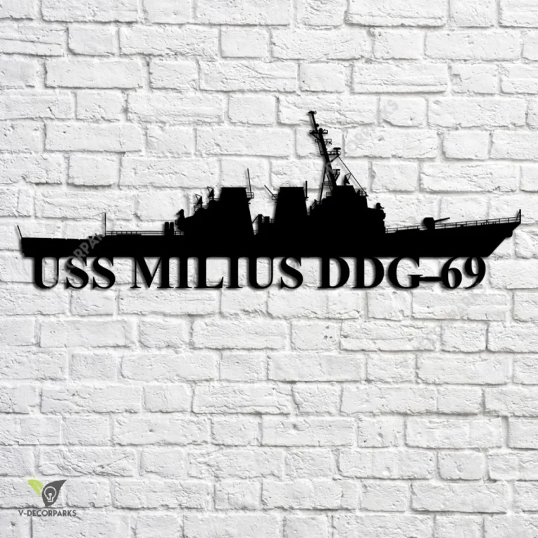 Uss Milius Ddg-69 Navy Ship Metal Art, Navy Ships Silhouette Metal Gift For Navy Veteran, Custom Us Navy Ship Metal Sign