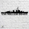 Uss Miller Dd-535 Navy Ship Metal Art, Navy Ships Silhouette Metal Gift For Navy Veteran, Custom Us Navy Ship Metal Sign