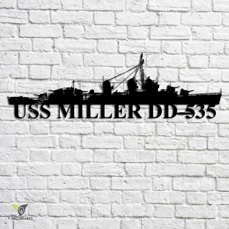 Uss Miller Dd-535 Navy Ship Metal Art, Navy Ships Silhouette Metal Gift For Navy Veteran, Custom Us Navy Ship Metal Sign