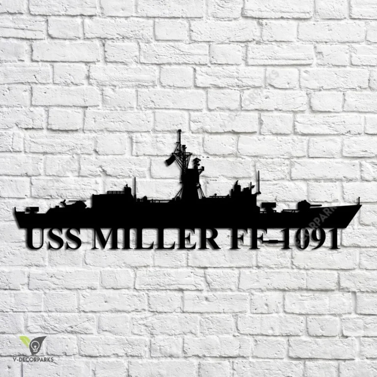 Uss Miller Ff-1091 Navy Ship Metal Art, Navy Ships Silhouette Metal Gift For Navy Veteran, Custom Us Navy Ship Metal Sign