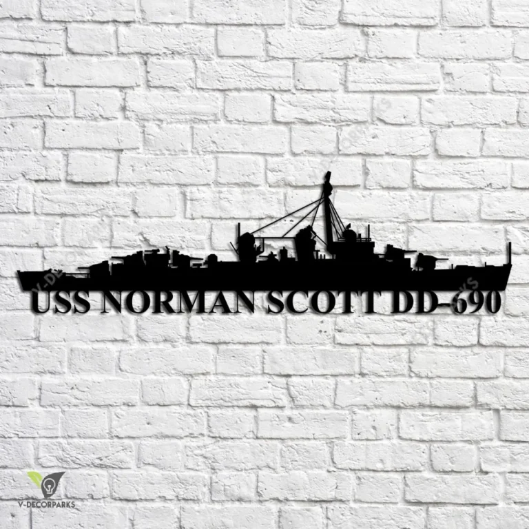 Uss Norman Scott Dd-690 Navy Ship Metal Art, Navy Ships Silhouette Metal Gift For Navy Veteran, Custom Us Navy Ship Metal Sign