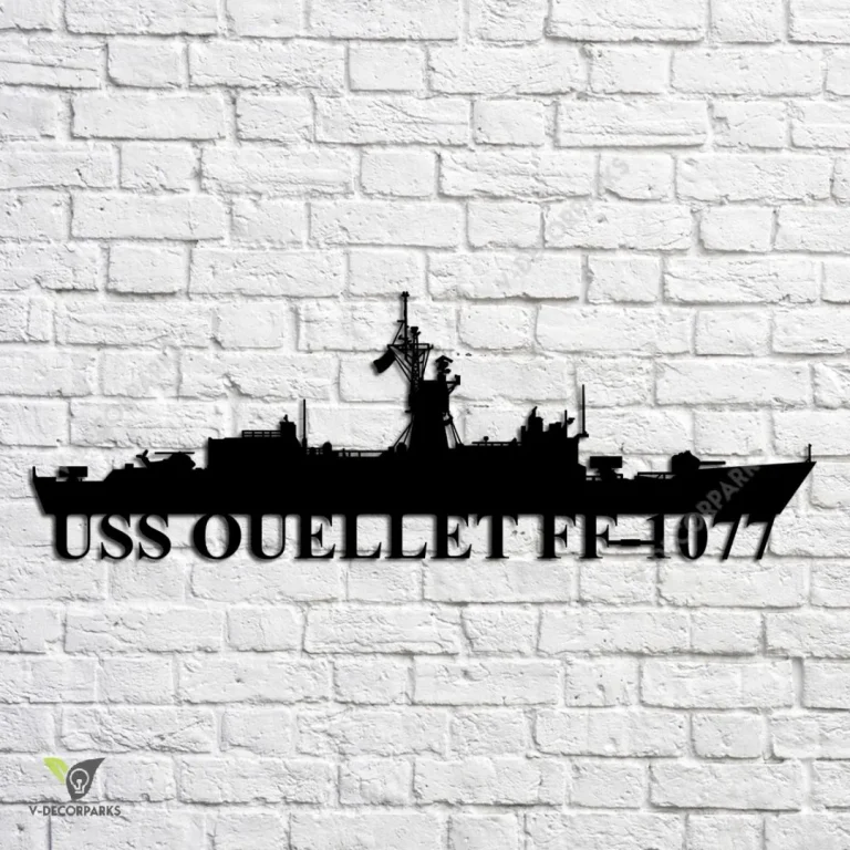 Uss Ouellet Ff-1077 Navy Ship Metal Art, Navy Ships Silhouette Metal Gift For Navy Veteran, Custom Us Navy Ship Metal Sign