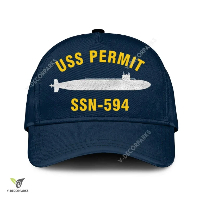 Uss Permit Ssn-594 Classic Baseball Cap Gift For Navy Veteran, Custom Print/embroidered Us Navy Ships Classic Cap