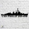 Uss Philip Dd-498 Navy Ship Metal Art, Navy Ships Silhouette Metal Gift For Navy Veteran, Custom Us Navy Ship Metal Sign