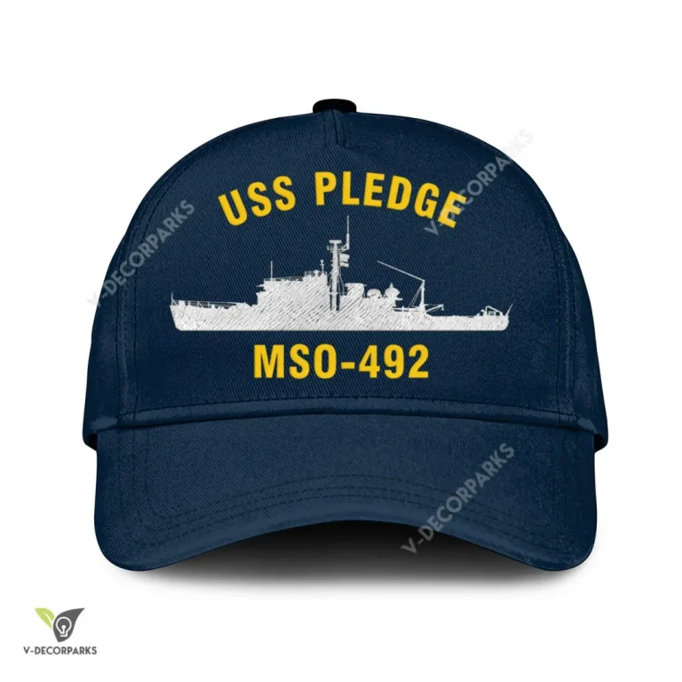 Uss Pledge Mso-492 Classic Baseball Cap Gift For Navy Veteran, Custom Print/embroidered Us Navy Ships Classic Cap