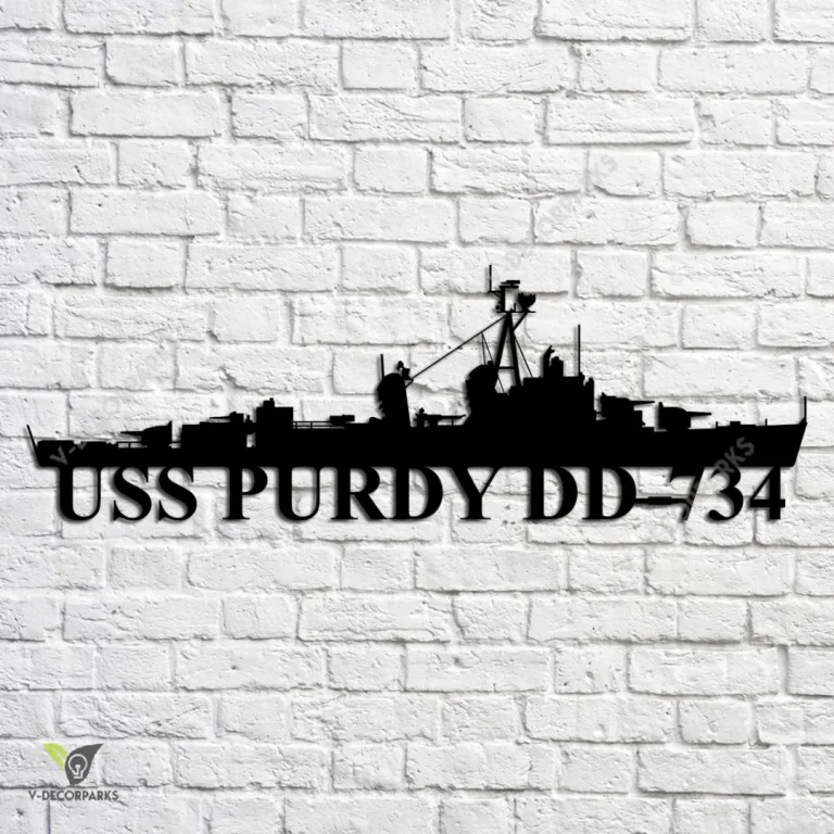 Uss Purdy Dd-734 Navy Ship Metal Art, Navy Ships Silhouette Metal Gift For Navy Veteran, Custom Us Navy Ship Metal Sign