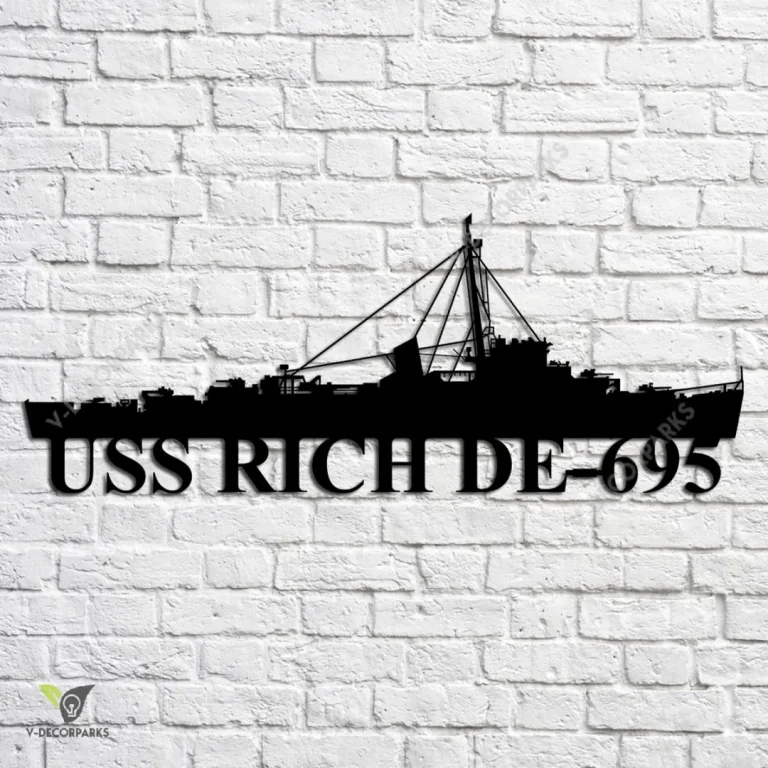 Uss Rich De-695 Navy Ship Metal Art, Navy Ships Silhouette Metal Gift For Navy Veteran, Custom Us Navy Ship Metal Sign