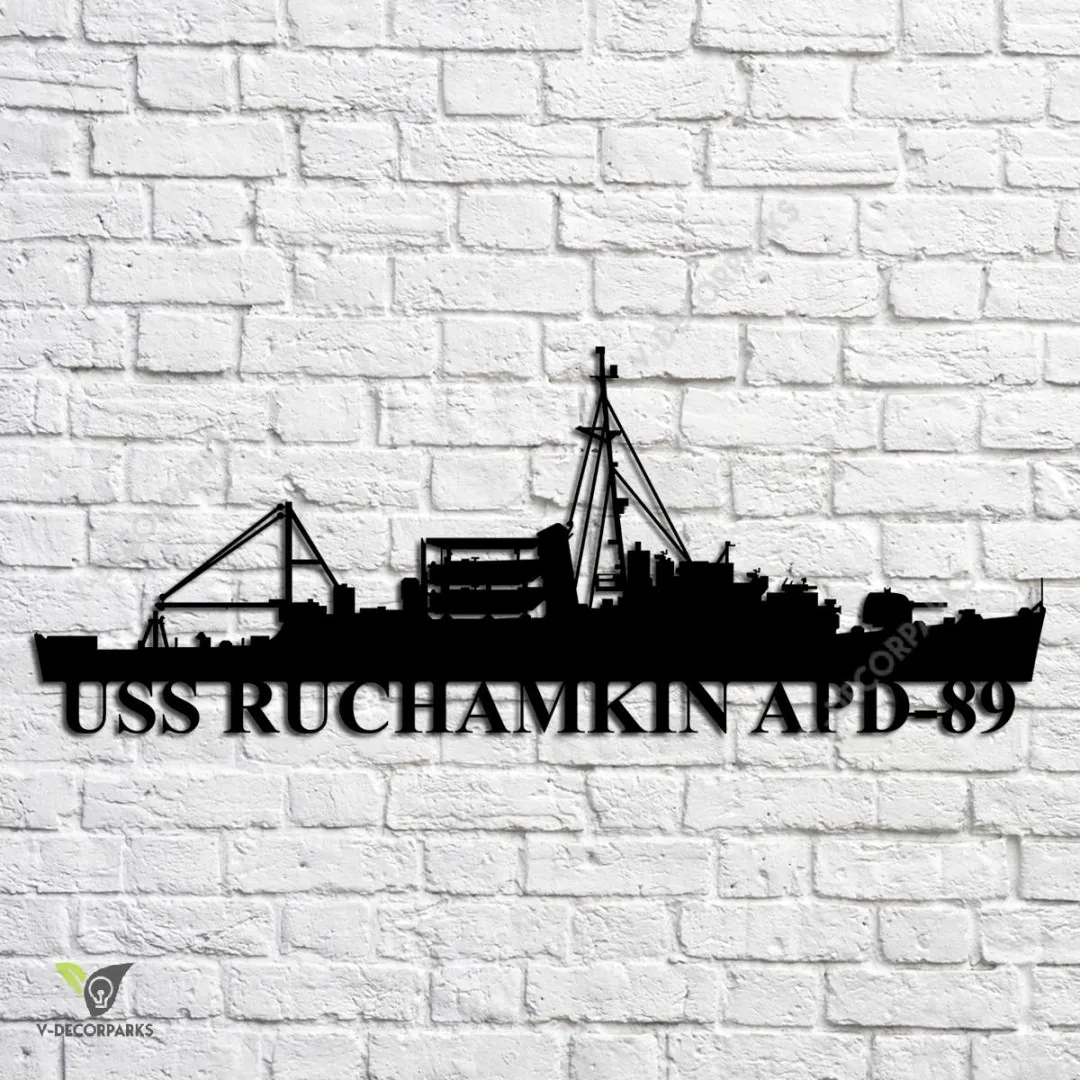 USS-Ruchamkin-APD-89_metalmu.webp Uss Ruchamkin Apd-89 Navy Ship Metal Art, Navy Ships Silhouette Metal Gift For Navy Veteran, Custom Us Navy Ship Metal Sign