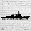 Uss Sampson Ddg-102 Navy Ship Metal Art, Navy Ships Silhouette Metal Gift For Navy Veteran, Custom Us Navy Ship Metal Sign