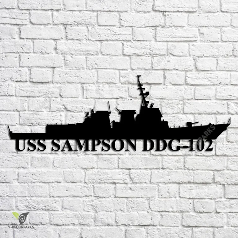 Uss Sampson Ddg-102 Navy Ship Metal Art, Navy Ships Silhouette Metal Gift For Navy Veteran, Custom Us Navy Ship Metal Sign