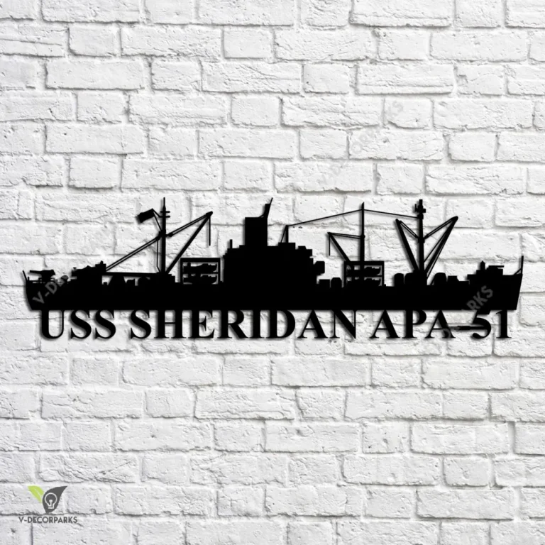 Uss Sheridan Apa-51 Navy Ship Metal Art, Navy Ships Silhouette Metal Gift For Navy Veteran, Custom Us Navy Ship Metal Sign