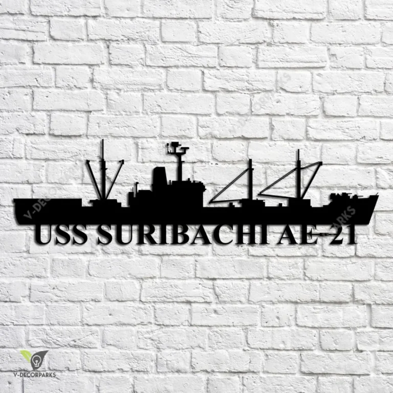 Uss Suribachi Ae-21 Navy Ship Metal Art, Navy Ships Silhouette Metal Gift For Navy Veteran, Custom Us Navy Ship Metal Sign