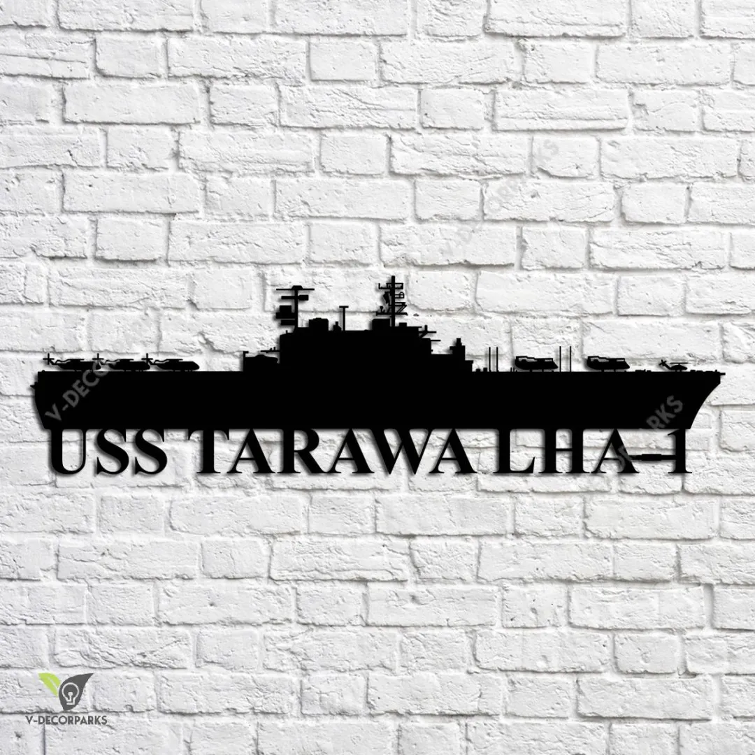 USS-Tarawa-LHA-1_metalmu.webp Uss Tarawa Lha-1 Navy Ship Metal Art, Navy Ships Silhouette Metal Gift For Navy Veteran, Custom Us Navy Ship Metal Sign