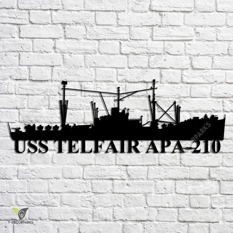 Uss Telfair Apa-210 Navy Ship Metal Art, Navy Ships Silhouette Metal Gift For Navy Veteran, Custom Us Navy Ship Metal Sign