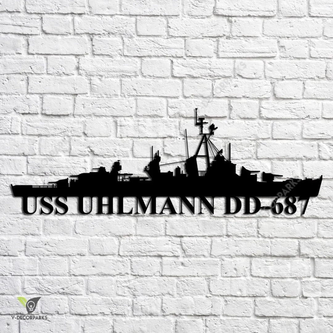 USS-Uhlmann-DD-687_metalmu.webp Uss Uhlmann Dd-687 Navy Ship Metal Art, Navy Ships Silhouette Metal Gift For Navy Veteran, Custom Us Navy Ship Metal Sign