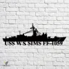 Uss W.s. Sims Ff-1059 Navy Ship Metal Art, Navy Ships Silhouette Metal Gift For Navy Veteran, Custom Us Navy Ship Metal Sign