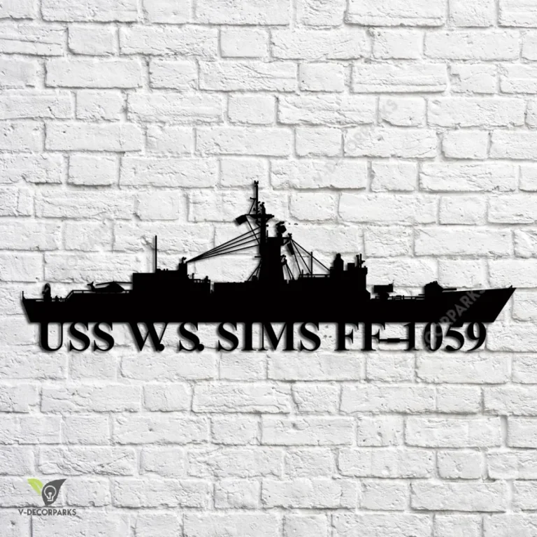 Uss W.s. Sims Ff-1059 Navy Ship Metal Art, Navy Ships Silhouette Metal Gift For Navy Veteran, Custom Us Navy Ship Metal Sign