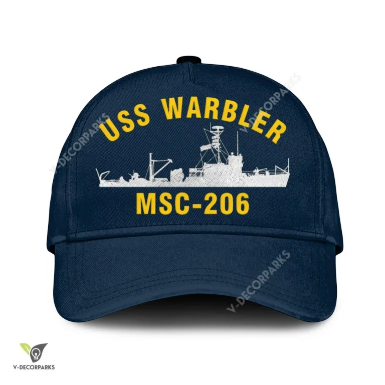 Uss Warbler Msc 206 Classic Baseball Cap Gift For Navy Veteran, Custom Print/embroidered Us Navy Ships Classic Cap