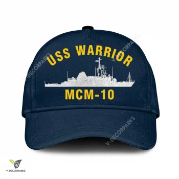 Uss Warrior Mcm-10 Classic Baseball Cap Gift For Navy Veteran, Custom Print/embroidered Us Navy Ships Classic Cap