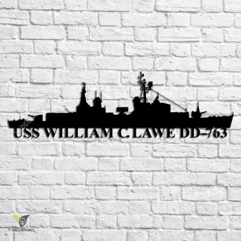 Uss William C. Lawe Dd-763 Navy Ship Metal Art, Navy Ships Silhouette Metal Gift For Navy Veteran, Custom Us Navy Ship Metal Sign