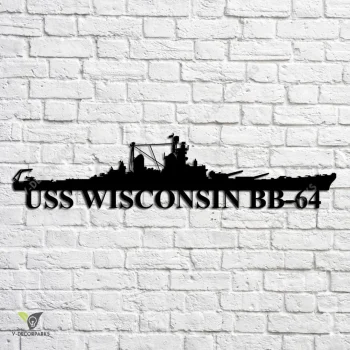 Uss Wisconsin Bb-64 V2 Navy Ship Metal Art, Navy Ships Silhouette Metal Gift For Navy Veteran, Custom Us Navy Ship Metal Sign