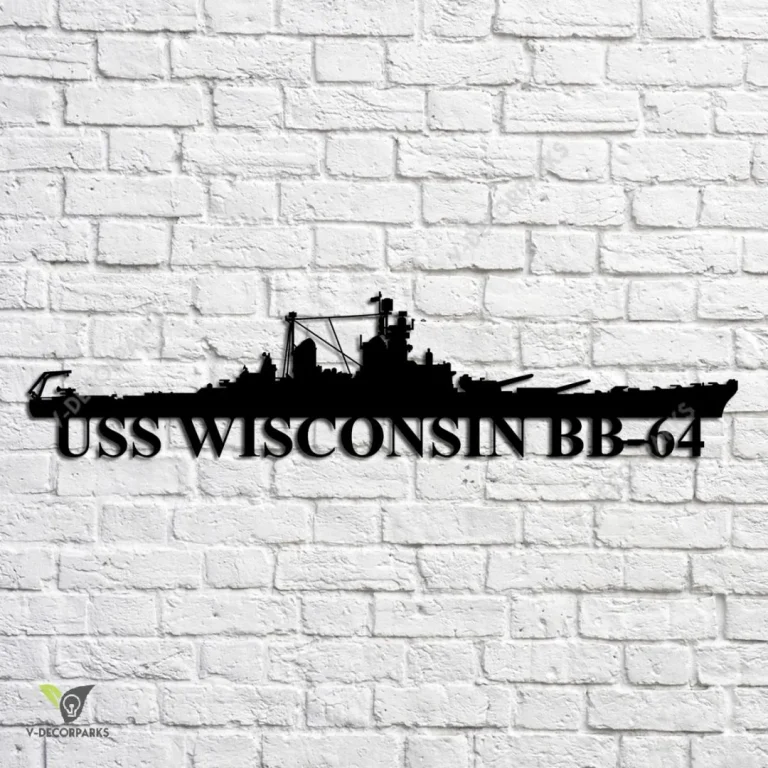 Uss Wisconsin Bb-64 V2 Navy Ship Metal Art, Navy Ships Silhouette Metal Gift For Navy Veteran, Custom Us Navy Ship Metal Sign