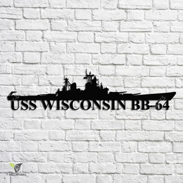 Uss Wisconsin Bb-64 Navy Ship Metal Art, Navy Ships Silhouette Metal Gift For Navy Veteran, Custom Us Navy Ship Metal Sign