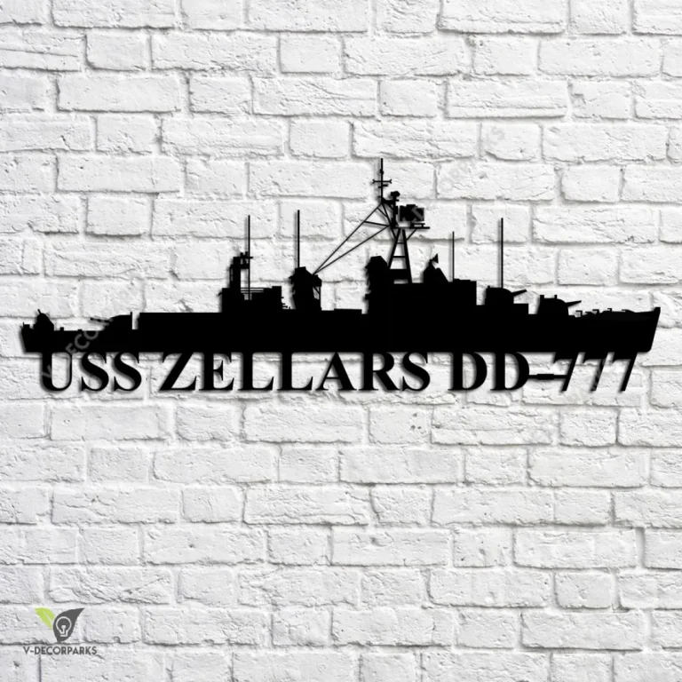 Uss Zellars Dd-777 Navy Ship Metal Art, Navy Ships Silhouette Metal Gift For Navy Veteran, Custom Us Navy Ship Metal Sign