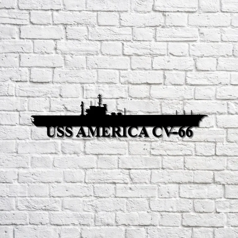 Uss America Cv-66 Navy Ship Metal Sign, Memory Wall Metal Sign Gift For Navy Veteran, Navy Ships Silhouette Metal Sign