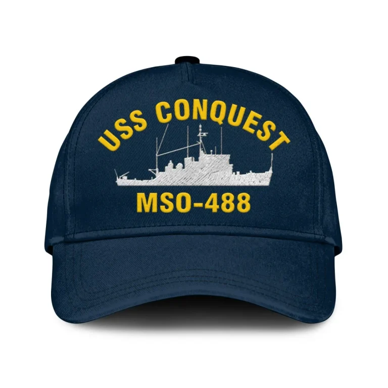 Uss Conquest Mso-488 Classic Cap, Custom Print/embroidered Us Navy Ships Classic Baseball Cap, Gift For Navy Veteran