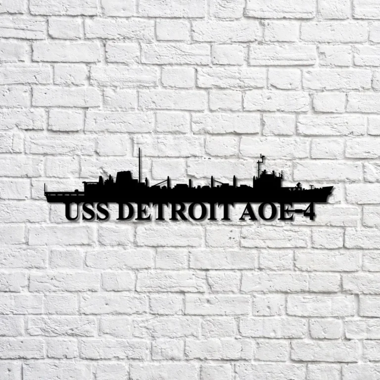 Uss Detroit Aoe-4 Navy Ship Metal Sign, Memory Wall Metal Sign Gift For Navy Veteran, Navy Ships Silhouette Metal Sign