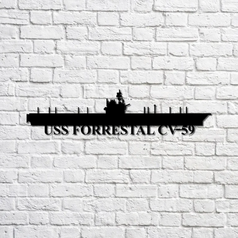 Uss Forresttal Cv-59 Navy Ship Metal Sign, Memory Wall Metal Sign Gift For Navy Veteran, Navy Ships Silhouette Metal Sign